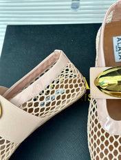 ALAIA MARY JANE SHOES IN BEIGE MESH WITH GOLD HARDWARE
