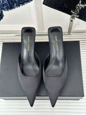 SL BARBARA MULES 55 BLACK SATIN CREPE