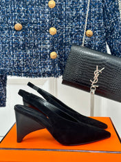 HIGH HEEL 75 MM POINTED- TOE SANDAL IN BLACK SUEDE