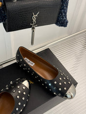 STUD-EMBELLISHED BALLET FLATS IN BLACK CALFSKIN