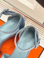 ILLUSION 35 SANDAL IN LIGHT BLUE SUEDE WITH RHINESTONE DETAILS