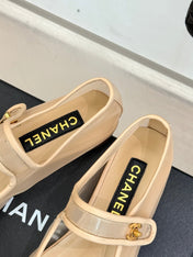 FLAT SHOES IN BEIGE MESH AND BLACK LAMBSKIN