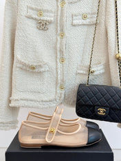 FLAT SHOES IN BEIGE MESH AND BLACK LAMBSKIN