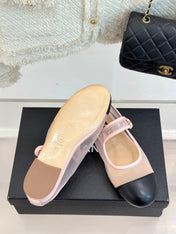 FLAT SHOES IN PINK MESH AND BLACK LAMBSKIN