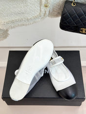 FLAT SHOES IN WHITE MESH AND BLACK LAMBSKIN