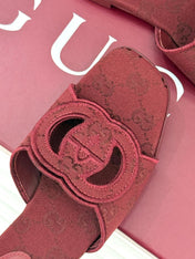 SLIDE SANDALS IN RED FABRIC EMBOSSED LOGO STYLE 4