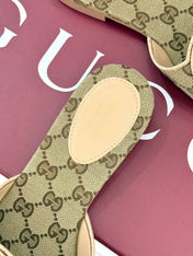 SLIDE SANDALS IN DARK BEIGE FABRIC EMBOSSED LOGO STYLE 3