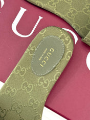 SLIDE SANDALS IN MOSS GREEN FABRIC EMBOSSED LOGO