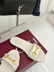 SLIDE SANDALS IN WHITE CALFSKIN WITH GOLD HARDWARE