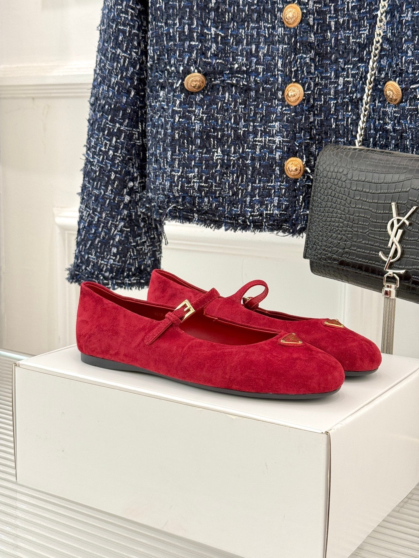 PRADA 25S SOFT PADDED BALLERINAS IN DARK RED SUEDE