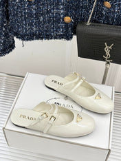 PRADA 25S DUAL MARY JANE BALLERINA MULES IN IVORY CALFSKIN