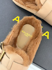 BALMAIN 26S ANTHEM MULES IN BEIGE CALFSKIN