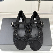 ALAIA 26S MARY JANE FLATS IN BLACK SUEDE WITH BOW