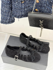 ALAIA 26S MARY JANE FLATS IN BLACK SUEDE WITH BOW