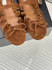 ALAIA 26S MARY JANE FLATS IN BROWN SUEDE WITH BOW