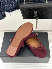 ALAIA 26S MARY JANE FLATS IN DARK RED SUEDE WITH BOW