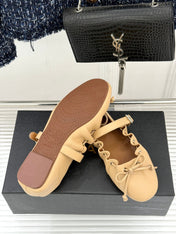 ALAIA 26S MARY JANE FLATS IN LIGHT YELLOW BEIGE LAMBSKIN WITH BOW