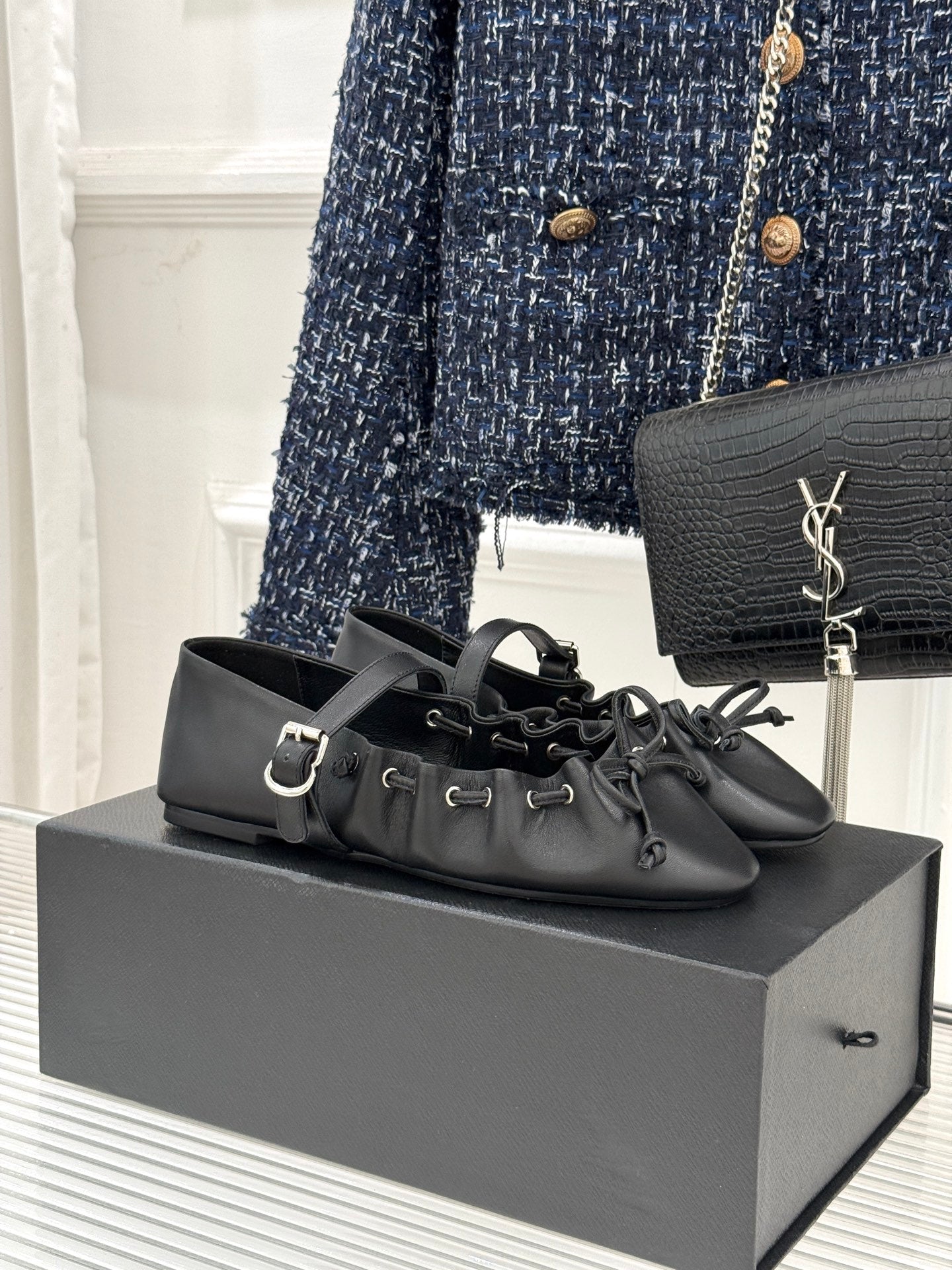 ALAIA 26S MARY JANE FLATS IN BLACK LAMBSKIN WITH BOW