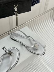 CELINE 26S THONG SANDALS IN SILVER CALFSKIN