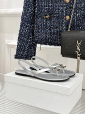 CELINE 26S THONG SANDALS IN SILVER CALFSKIN