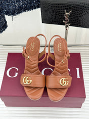 GUCCI 26S HIGH-HEELED SANDALS 120 MM IN BROWN CALFSKIN