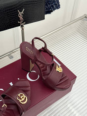 GUCCI 26S HIGH-HEELED SANDALS 120 MM IN DARK RED CALFSKIN