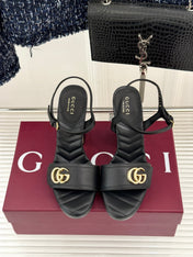 GUCCI 26S HIGH-HEELED SANDALS 120 MM IN BLACK CALFSKIN