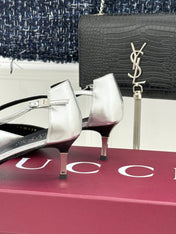 GUCCI 26S HIGH HEELS 55 MM IN SILVER LAMBSKIN
