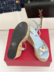VALENTINO 26S ESPADRILLE WEDGE SANDALS 120 MM IN SILVER CALFSKIN
