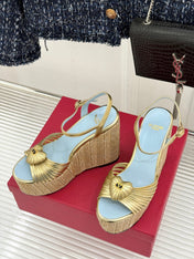 VALENTINO 26S ESPADRILLE WEDGE SANDALS 120 MM IN GOLD CALFSKIN