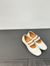 LP DOUBLE-STRAP MARY JANE FLATS 25S IN WHITE LAMBSKIN