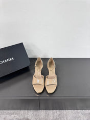 BLOCK HEEL SANDALS BEIGE SHEEPSKIN