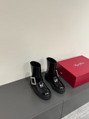 VIV' RANGERS CHELSEA ANKLE BOOTS IN BLACK CALFSKIN WITH SILVER CRYSTAL BUCKLE