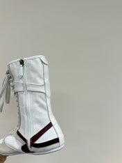 LACE-UP BOOTS IN BEIGE SUEDE AND WHITE MESH
