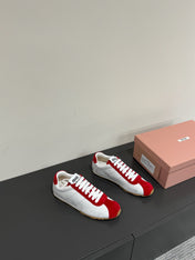 PLUME SNEAKERS IN WHITE NAPPA LAMBSKIN AND RED SUEDE