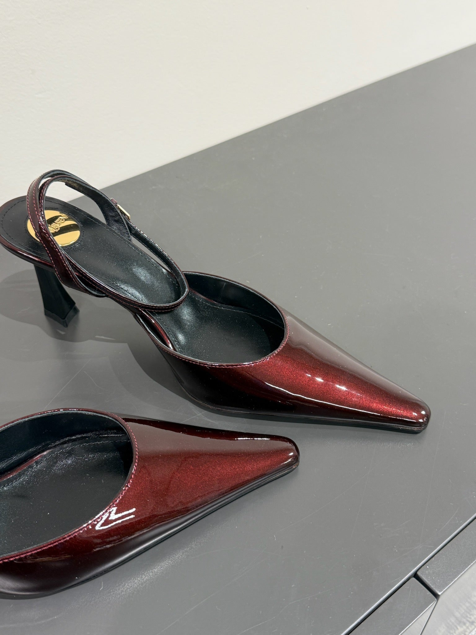 AIMÉE SLINGBACK PUMPS IN WINE RED GLOSSY LAMBSKIN