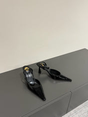 AIMÉE SLINGBACK PUMPS IN BLACK GLOSSY LAMBSKIN