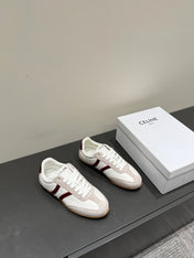 JOGGER LOW LACE-UP SNEAKER IN CALFSKIN & SUEDE WHITE/BEIGE/RED