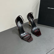 YSL HEELED SANDALS 25S 105 MM IN DARK RED GLOSSY LAMBSKIN