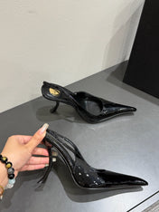 YSL HIGH SLINGBACK 25S IN BLACK GLOSSY LAMBSKIN