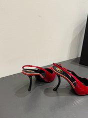 YSL HIGH SLINGBACK 25S IN DARK RED GLOSSY LAMBSKIN
