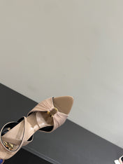 YSL HEELED SANDALS 25S 100 MM IN BEIGE LAMBSKIN