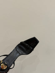 YSL KITTEN HEEL SANDALS 25S IN BLACK GLOSSY LAMBSKIN