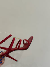 YSL SINGLE-STRAP HEELED SANDALS 25S IN RED LAMBSKIN