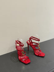 YSL SINGLE-STRAP HEELED SANDALS 25S IN RED LAMBSKIN
