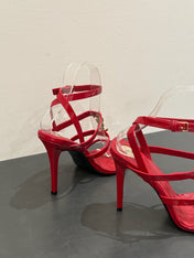 YSL SINGLE-STRAP HEELED SANDALS 25S IN RED LAMBSKIN