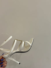 YSL SINGLE-STRAP HEELED SANDALS 25S IN WHITE LAMBSKIN
