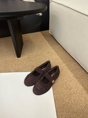 CHANEL 26S MARY JANE FLATS IN DARK BROWN SUEDE WITH CC LOGO