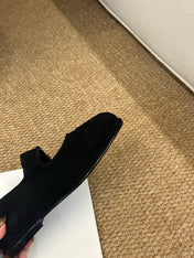 CHANEL 26S MARY JANE FLATS IN BLACK SUEDE WITH CC LOGO