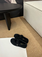 CHANEL 26S MARY JANE FLATS IN BLACK SUEDE WITH CC LOGO